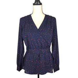 Selected Femme Blue Red Hearts Wrap Blouse- 36/S